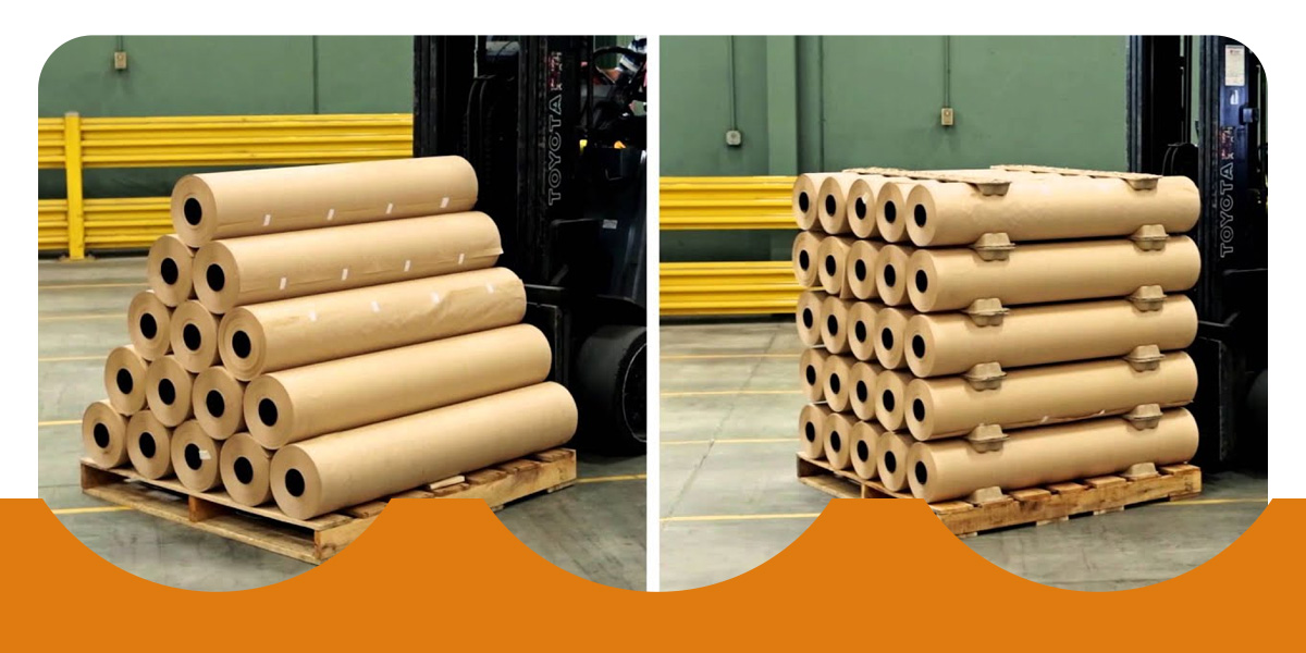Exemple comparatif entre l'empilage en pyramide et l'empilage à l'aide de supports en fibre